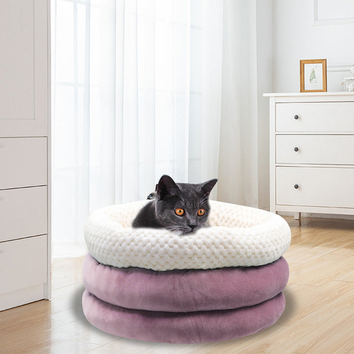 Semi-Closed Round Ice Velvet Deep Sleep Pet Bed