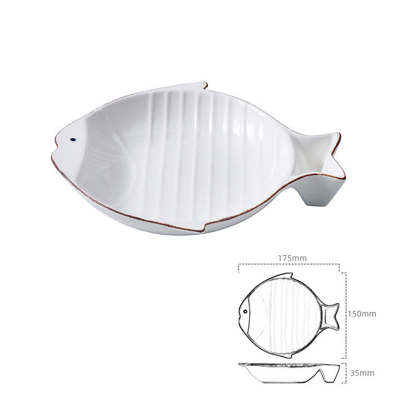 Pet Fish Shaped Ceramic Feeding Plate Bowl