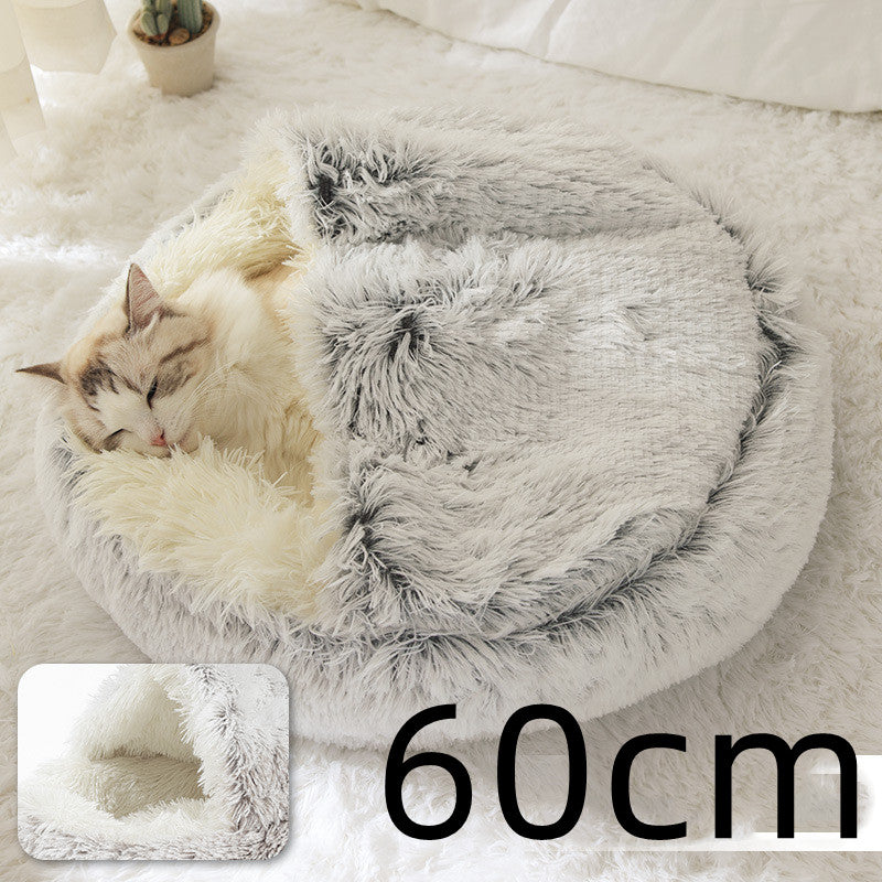 Pet 2 In 1 Plush Winter Bed House Round Warm Soft Sleeping Nest