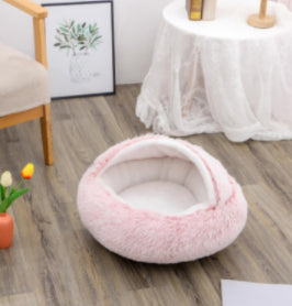 Pet 2 In 1 Plush Winter Bed House Round Warm Soft Sleeping Nest
