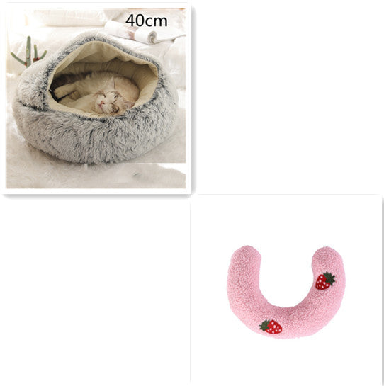 Pet 2 In 1 Plush Winter Bed House Round Warm Soft Sleeping Nest