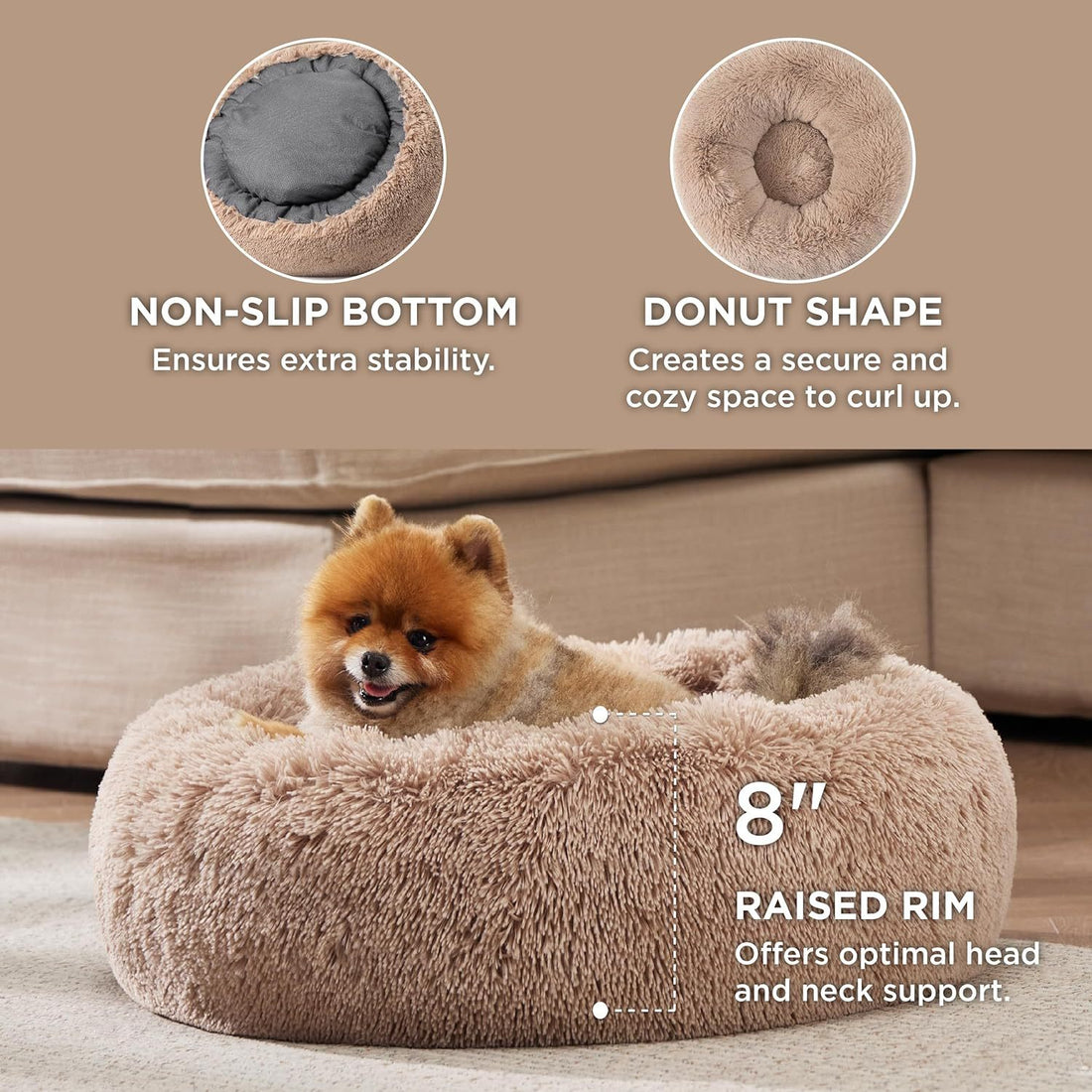 Pet Solid Color Non-Slip Round Plush Cozy Sleeping Bed