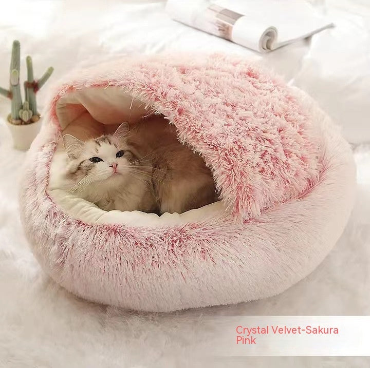 Pet 2 In 1 Plush Winter Bed House Round Warm Soft Sleeping Nest