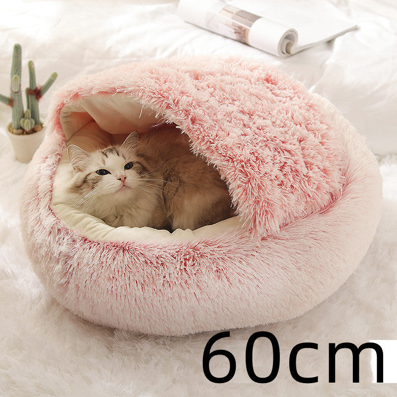 Pet 2 In 1 Plush Winter Bed House Round Warm Soft Sleeping Nest