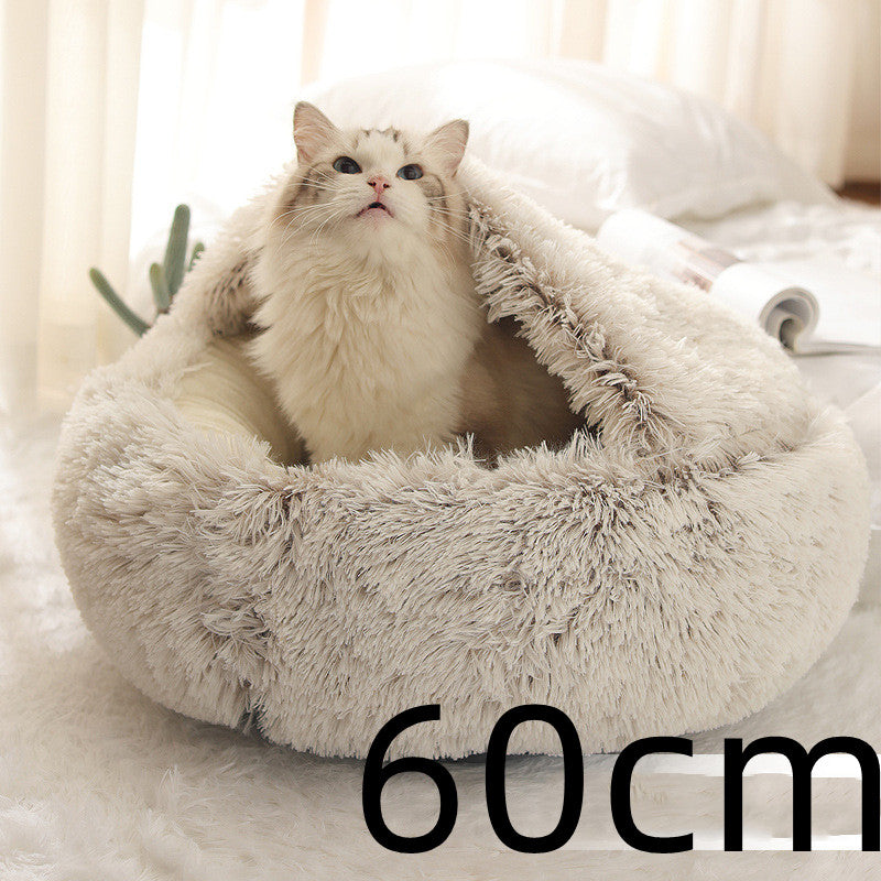 Pet 2 In 1 Plush Winter Bed House Round Warm Soft Sleeping Nest