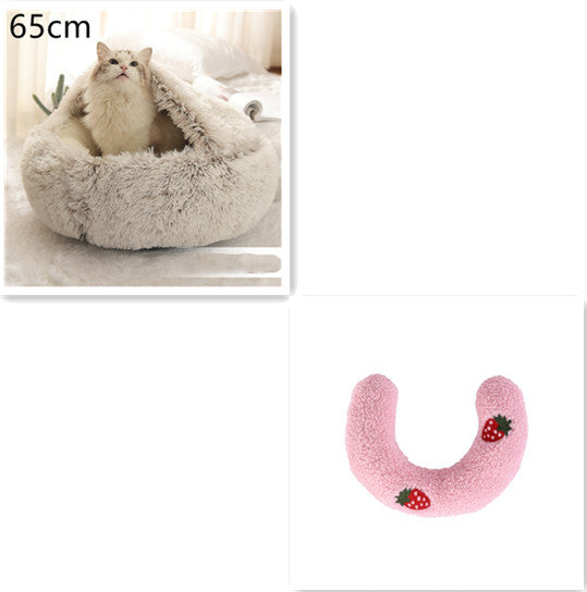 Pet 2 In 1 Plush Winter Bed House Round Warm Soft Sleeping Nest