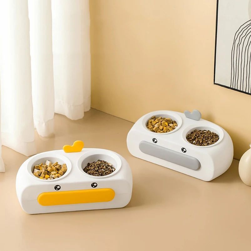 Pet Duck Design Double Bowl Feeding And Drinking Tray
