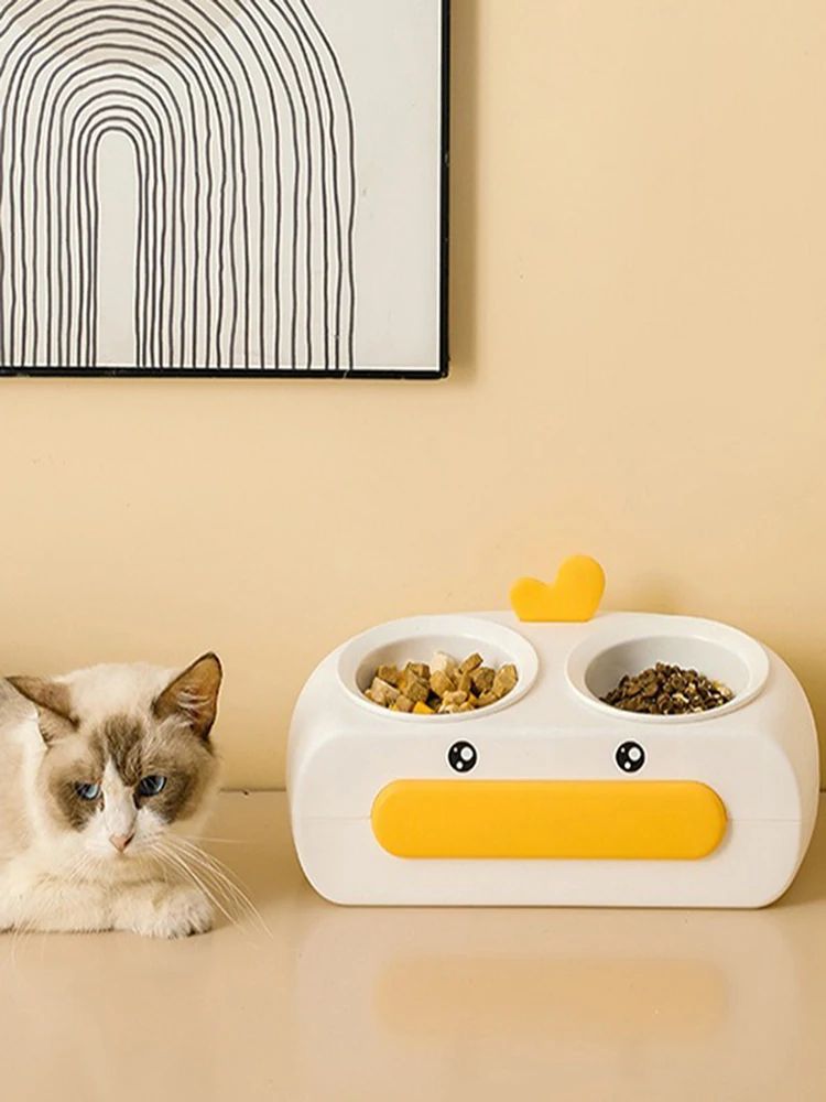 Pet Duck Design Double Bowl Feeding And Drinking Tray