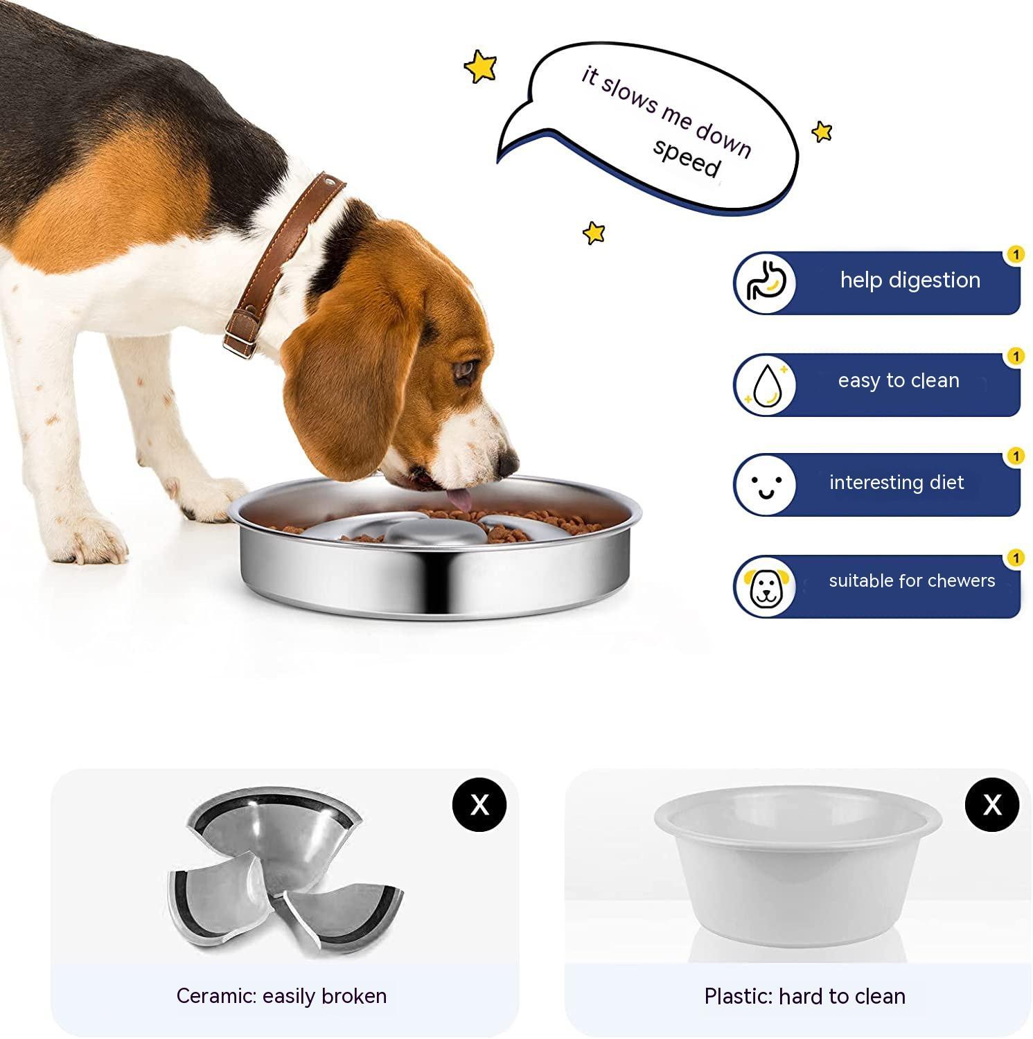 Pet Stainless Steel Slow Feeding Bowl Neck Support System