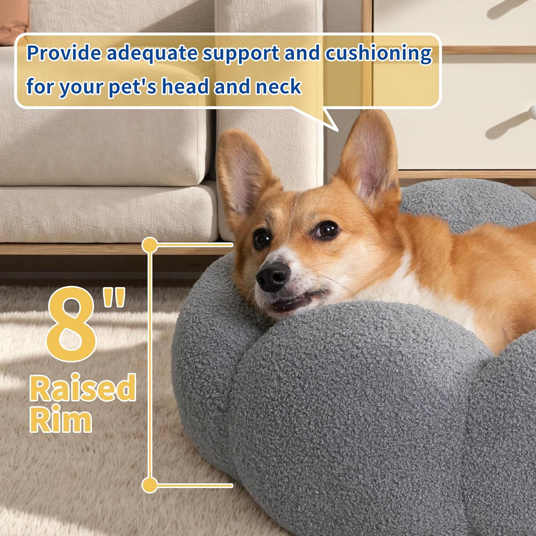 Pet Calming Plush Flower Donut Bed Non-Slip Washable Cozy Nest
