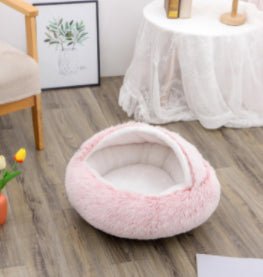 Pet 2 In 1 Plush Winter Bed House Round Warm Soft Sleeping Nest