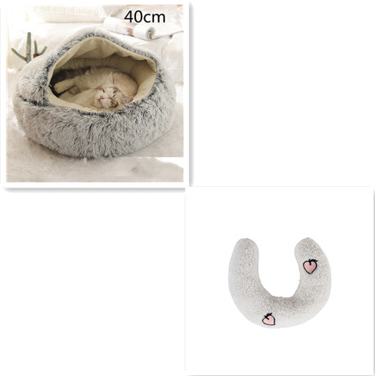 Pet 2 In 1 Plush Winter Bed House Round Warm Soft Sleeping Nest