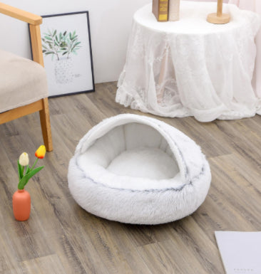 Pet 2 In 1 Plush Winter Bed House Round Warm Soft Sleeping Nest