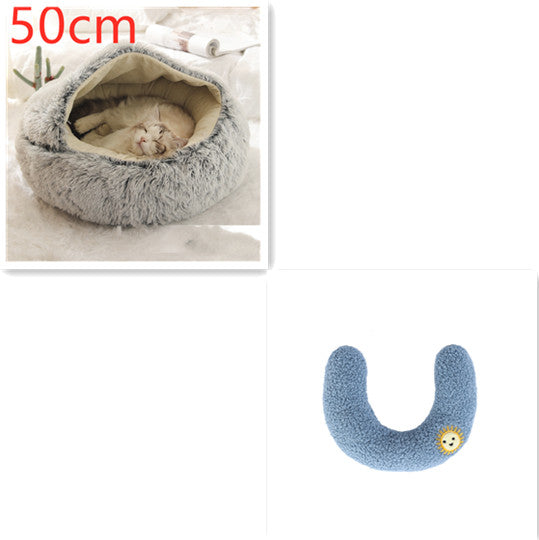 Pet 2 In 1 Plush Winter Bed House Round Warm Soft Sleeping Nest