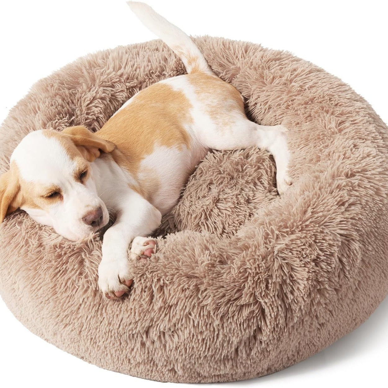Pet Solid Color Non-Slip Round Plush Cozy Sleeping Bed
