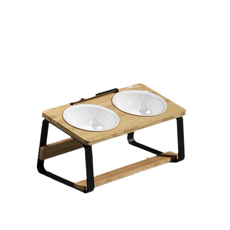 Pet Double Ceramic Feeding Bowl Elevated Cervical Spine Support Holder