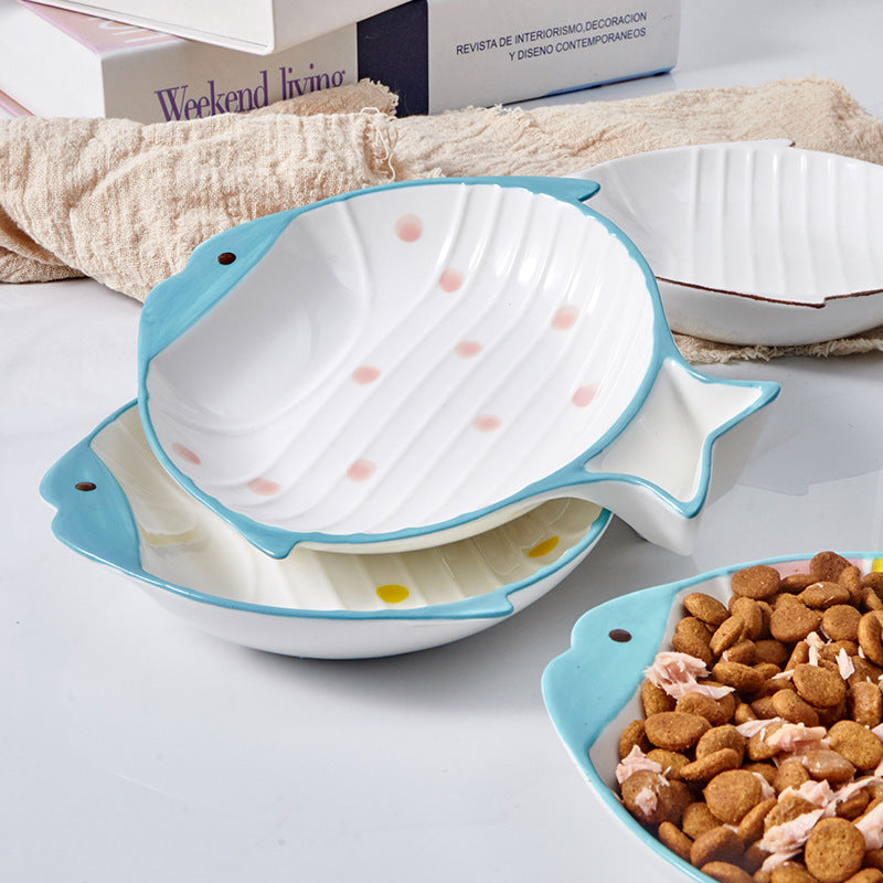Pet Fish Shaped Ceramic Feeding Plate Bowl