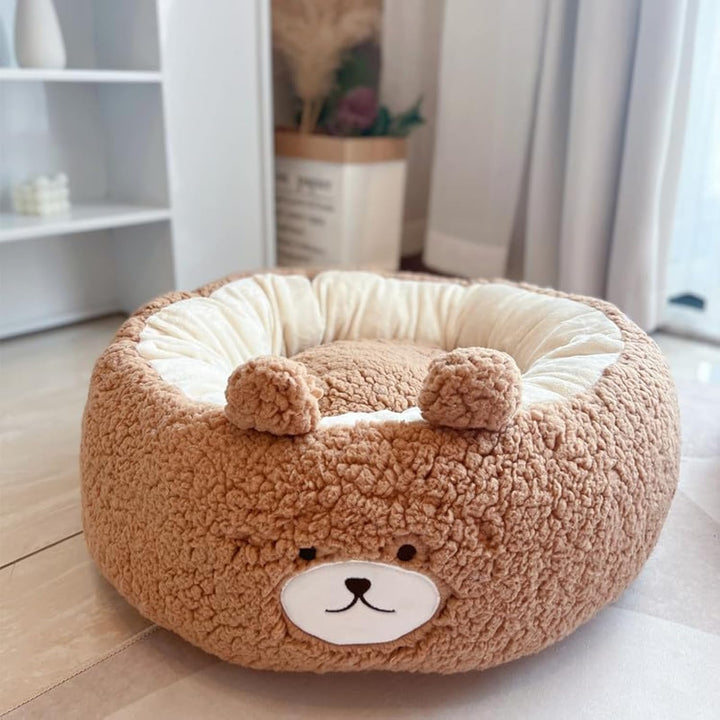 Pet Cartoon Plush Round Nest All Season Cozy Cushion Bed