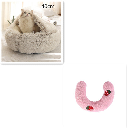 Pet 2 In 1 Plush Winter Bed House Round Warm Soft Sleeping Nest