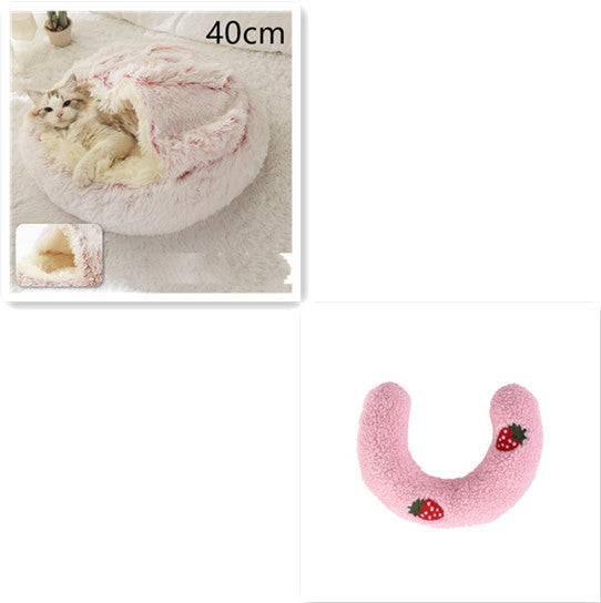 Pet 2 In 1 Plush Winter Bed House Round Warm Soft Sleeping Nest